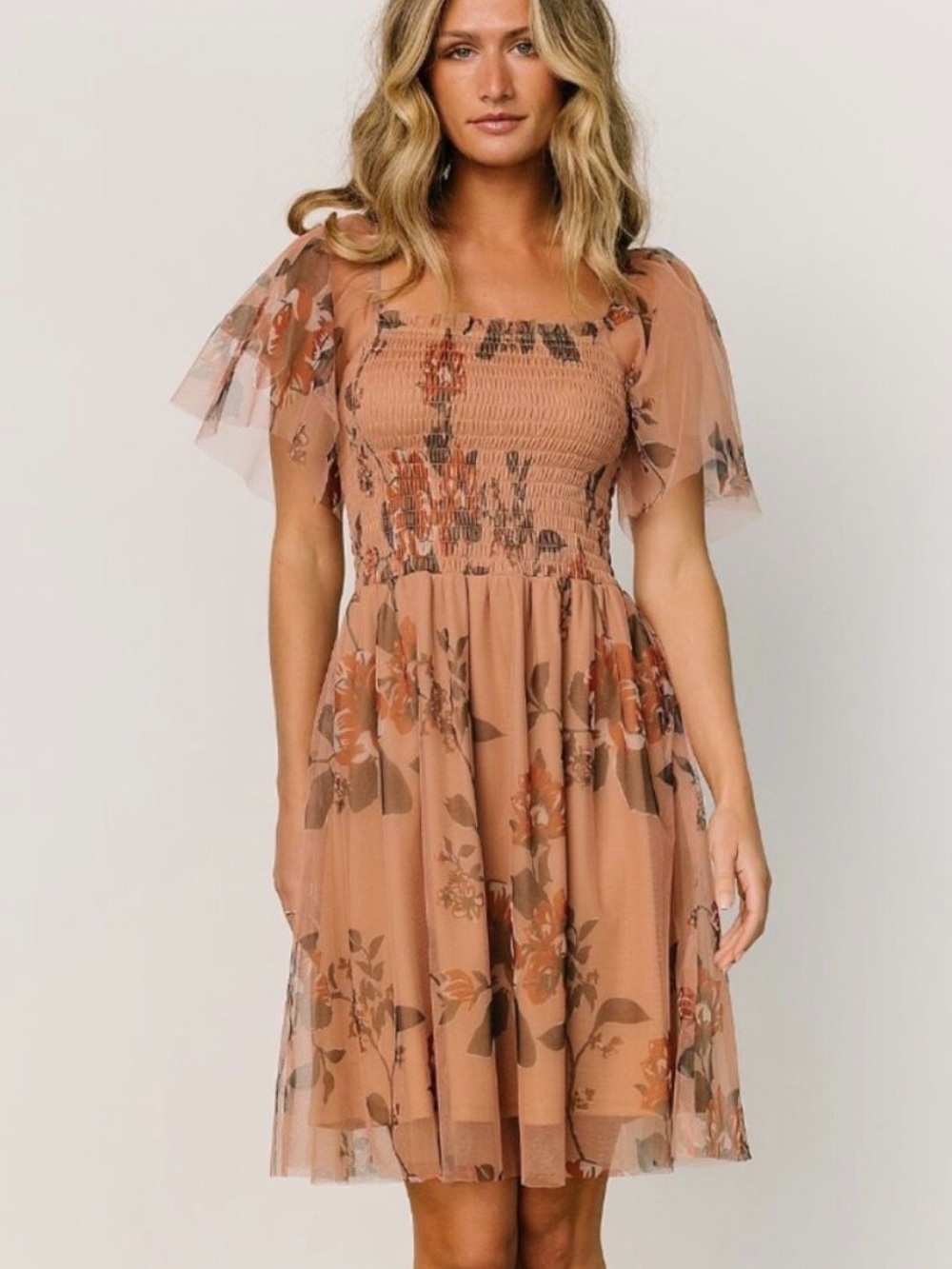 Baltic Born Tivoli Tulle Short Dress Copper Floral Smocked S